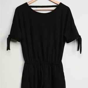 Lulus always lounging black tie-sleeve romper